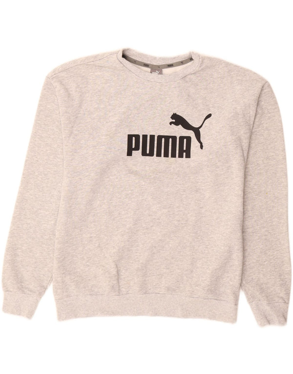 Puma moletom feminino gráfico jumper UK 12 algodão manchado cinza médio