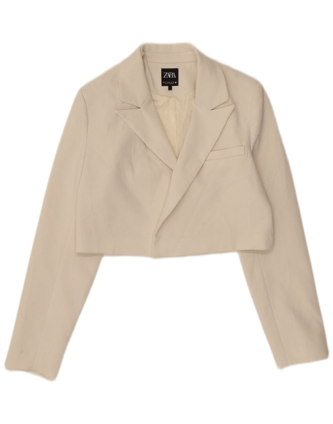 Zara Womens Crop Open Blazer Jacket UK 6 XS Off White Poliéster