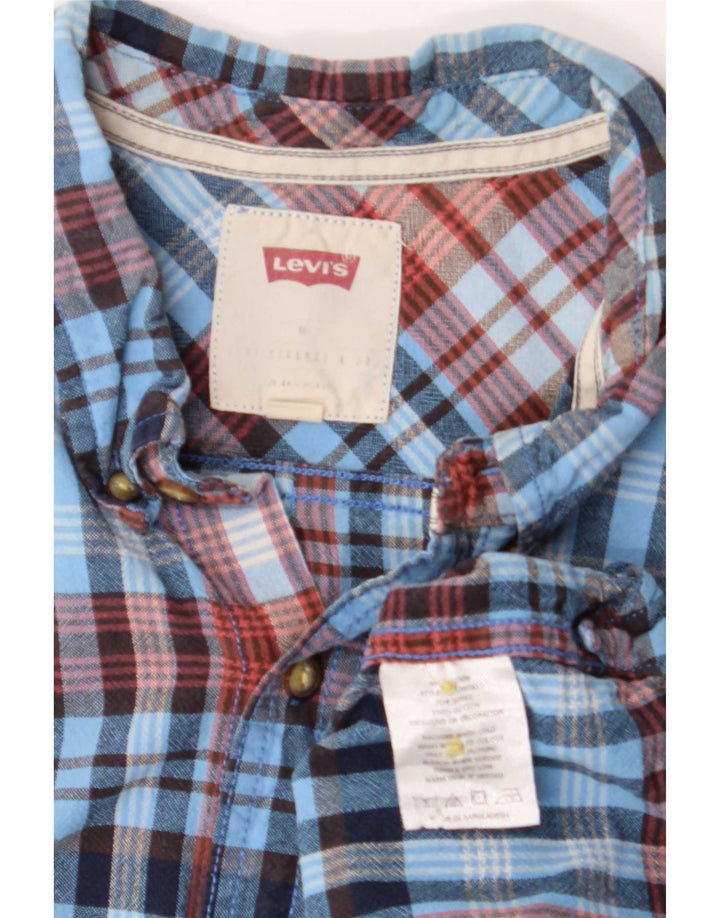 Levi's Camisa masculina de manga curta de algodão xadrez azul médio