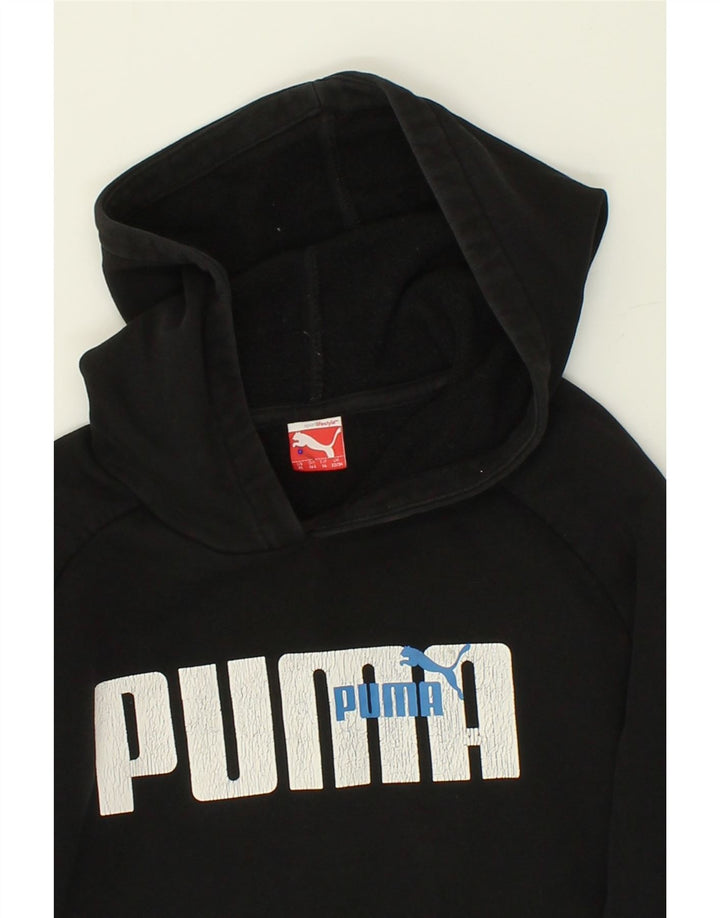 PUMA Boys Graphic Hoodie Jumper 13-14 Years Black Cotton Vintage Puma and Second-Hand Puma from Messina Hembry 