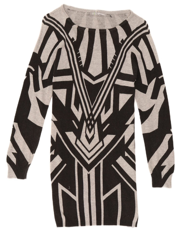 Vestido jumper feminino de manga comprida Marks & Spencer Reino Unido 8 pequeno cinza geométrico