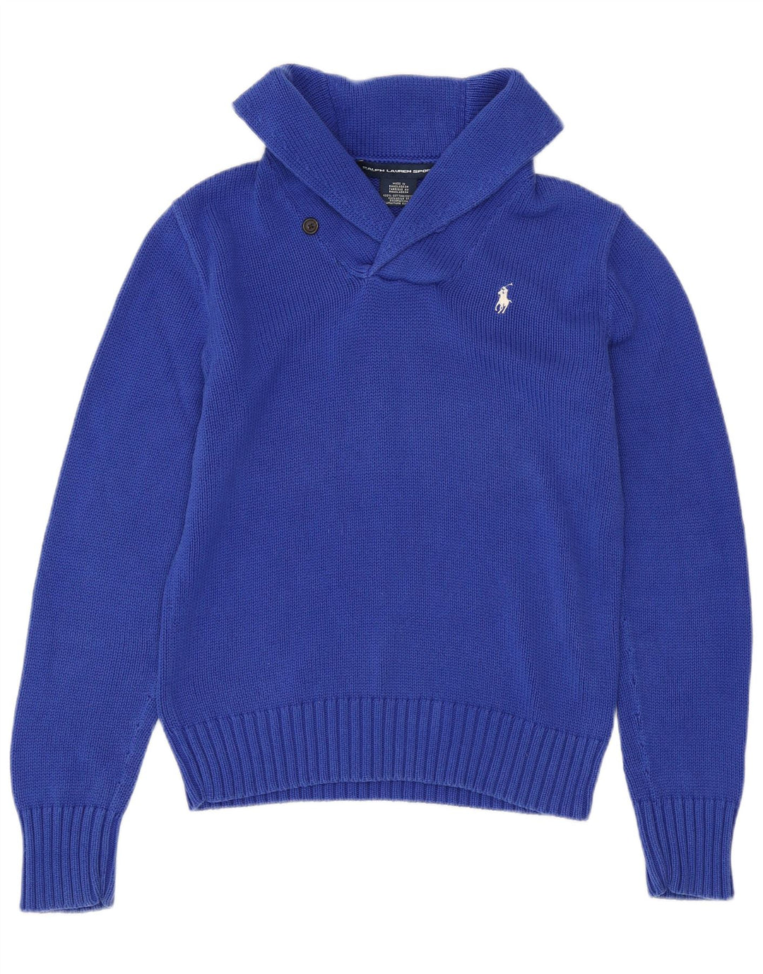 Suéter feminino RALPH LAUREN com gola xale e algodão azul marinho grande Reino Unido 14