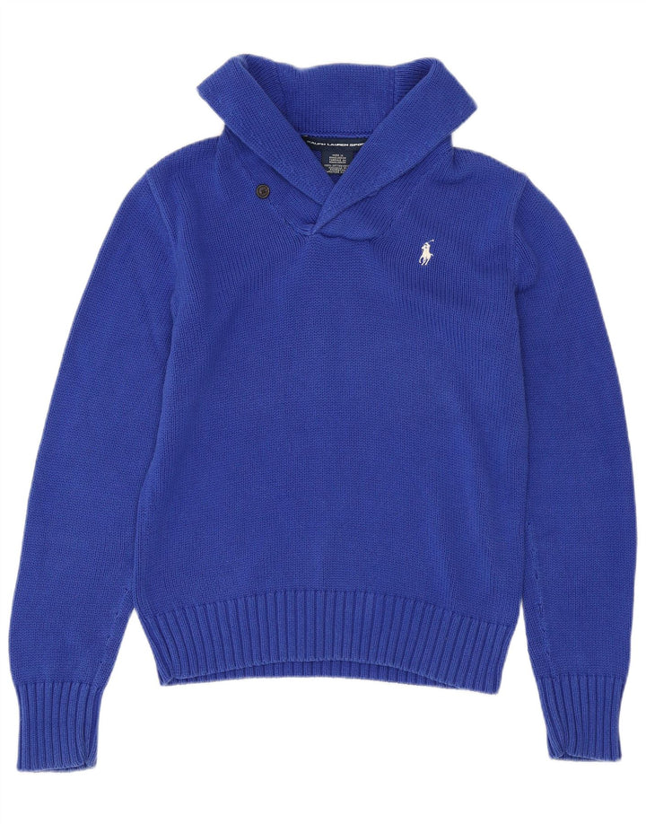 Suéter feminino RALPH LAUREN com gola xale e algodão azul marinho grande Reino Unido 14