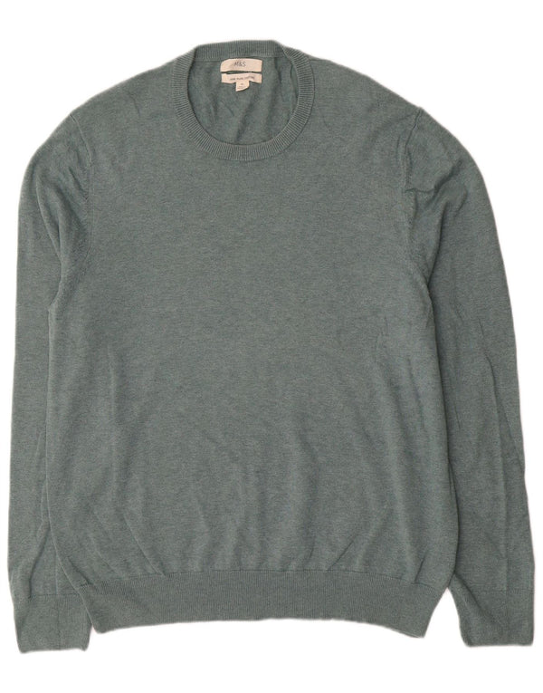 Marks & Spencer Mens Crew Neck Jumper Sweater XL Green Cotton