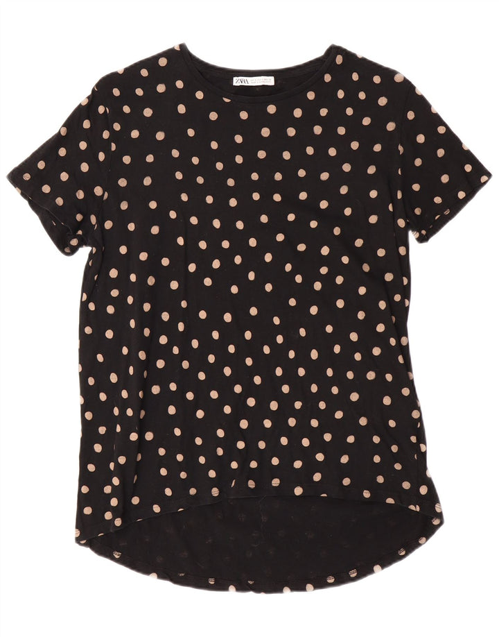 Camiseta feminina ZARA UK 10 pequena bolinha preta algodão