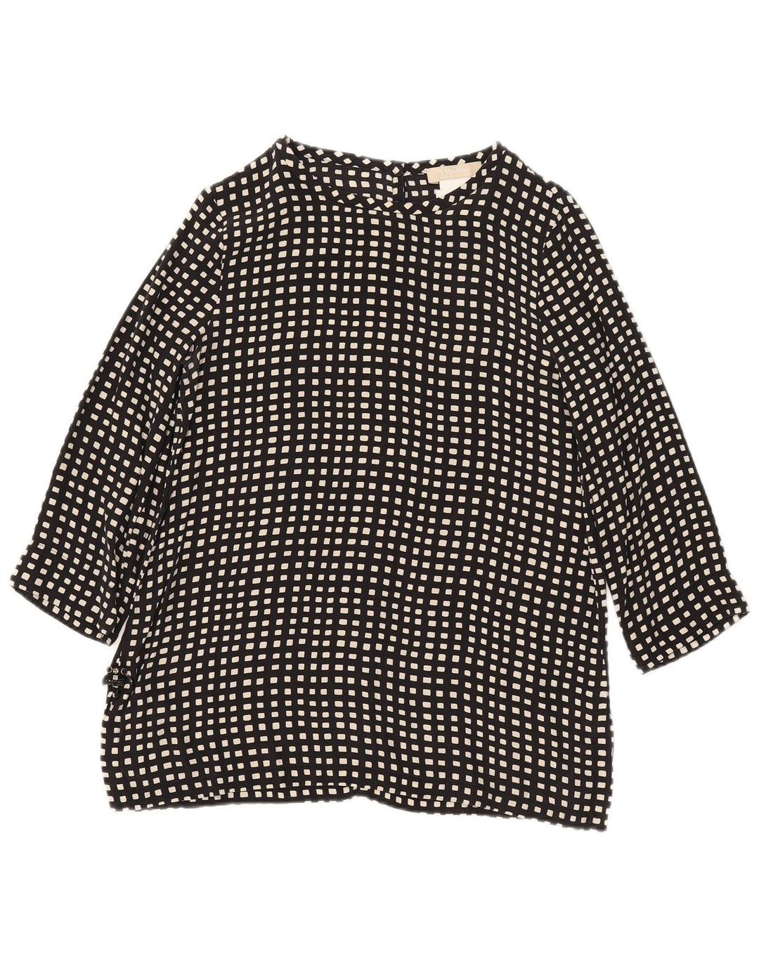 Max Mara blusa feminina manga 3/4 top Reino Unido 10 pequena seda geométrica preta
