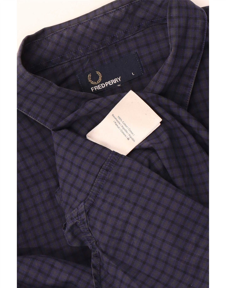 Camisa masculina FRED PERRY grande algodão guingão azul marinho
