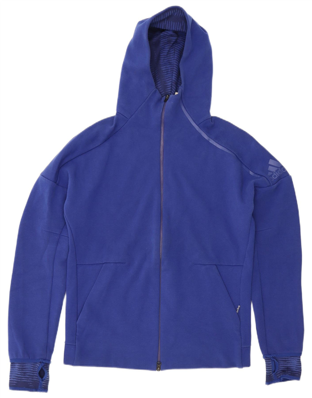 Adidas masculino zip moletom com capuz médio algodão azul