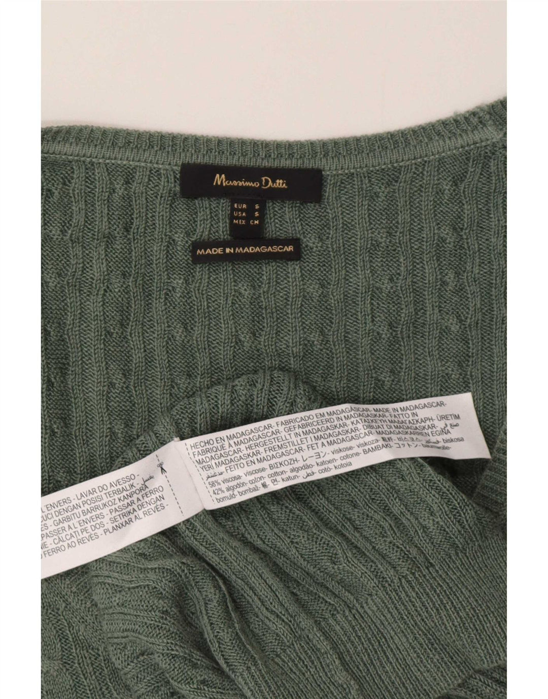 Suéter feminino Massimo Dutti com decote em V Reino Unido 10 viscose verde pequena