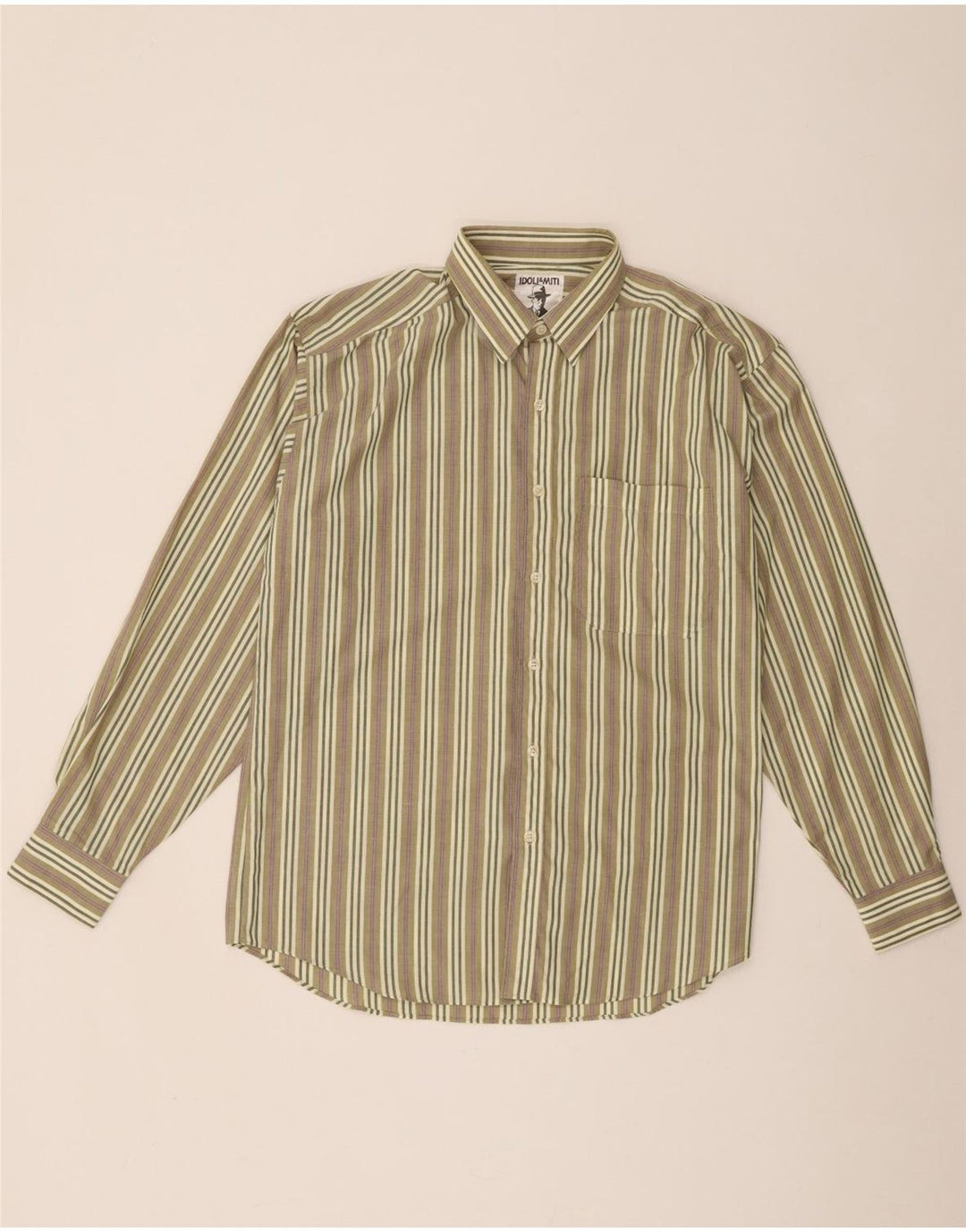Camisa masculina vintage listrada cáqui média