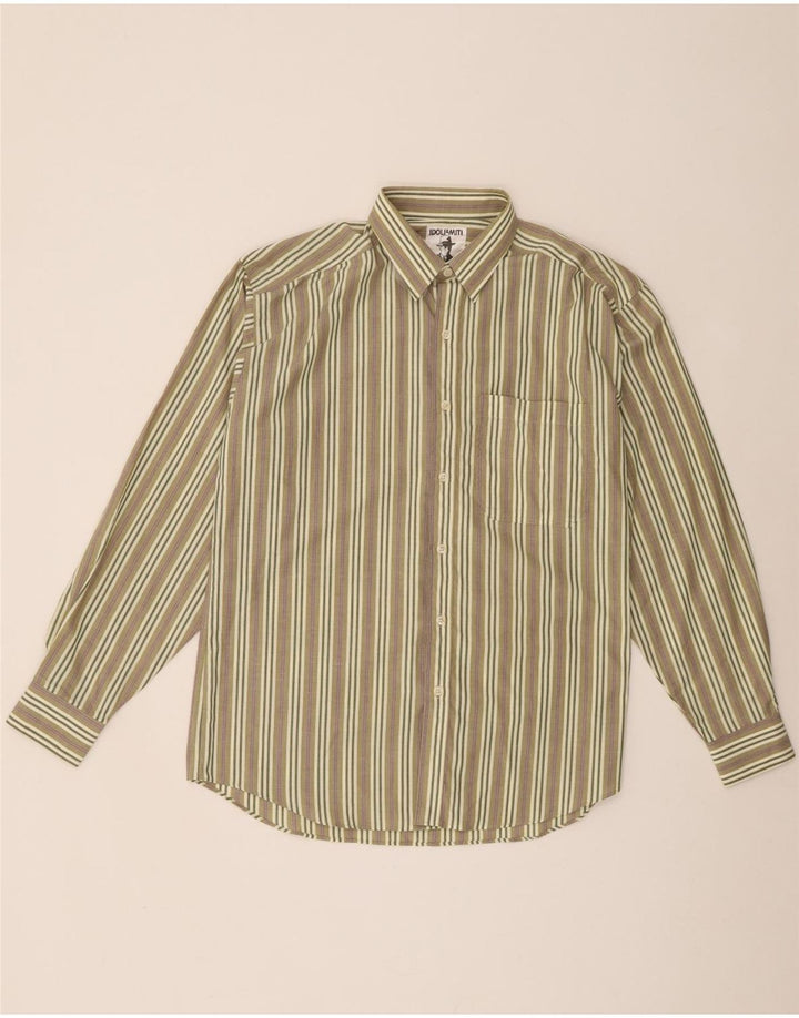 Camisa masculina vintage listrada cáqui média