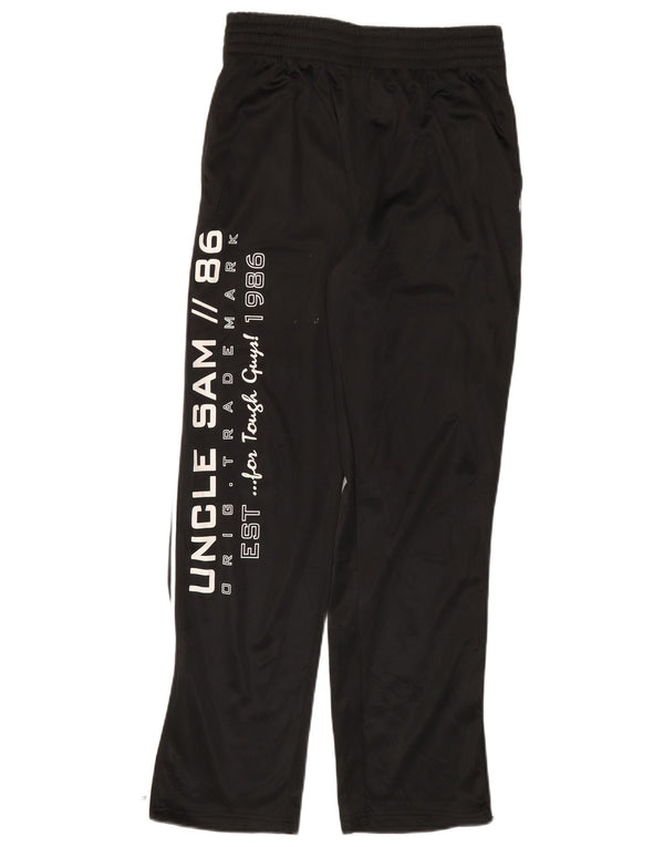 Calça de treino gráfica masculina Tio Sam, poliéster preto médio
