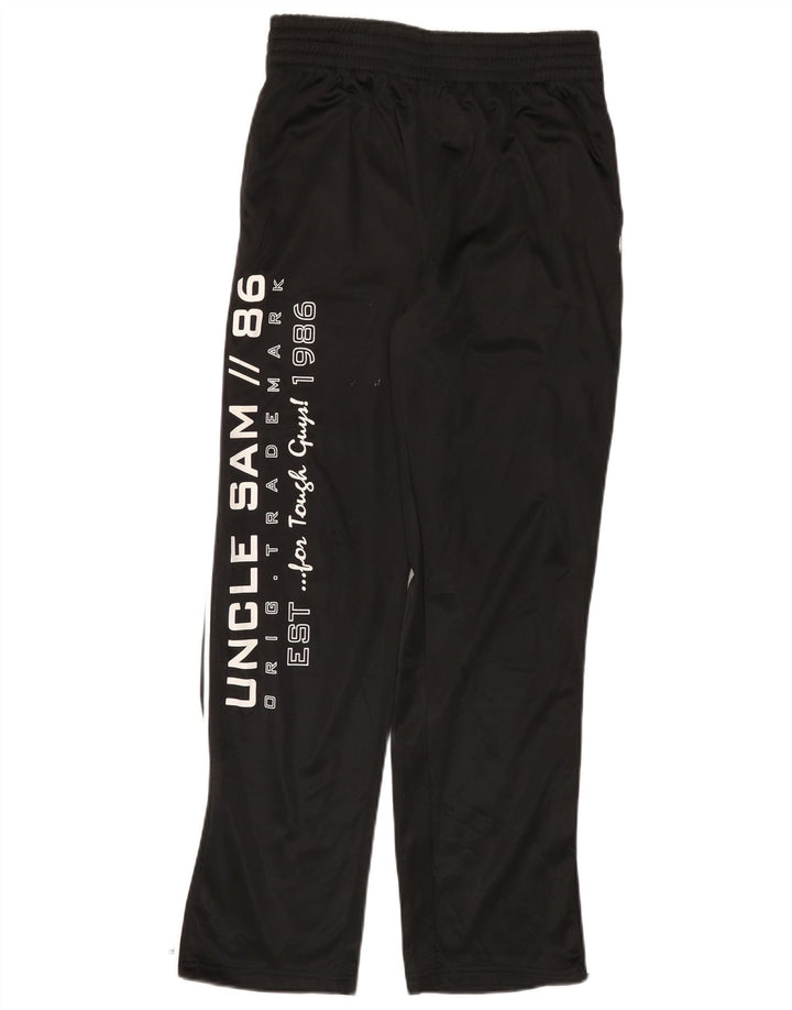 Calça de treino gráfica masculina Tio Sam, poliéster preto médio