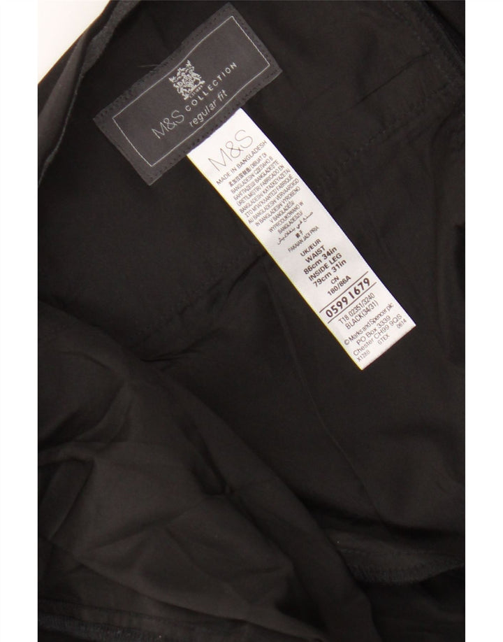 Calça masculina de ajuste regular Marks & Spencer W34 L27 poliéster preto
