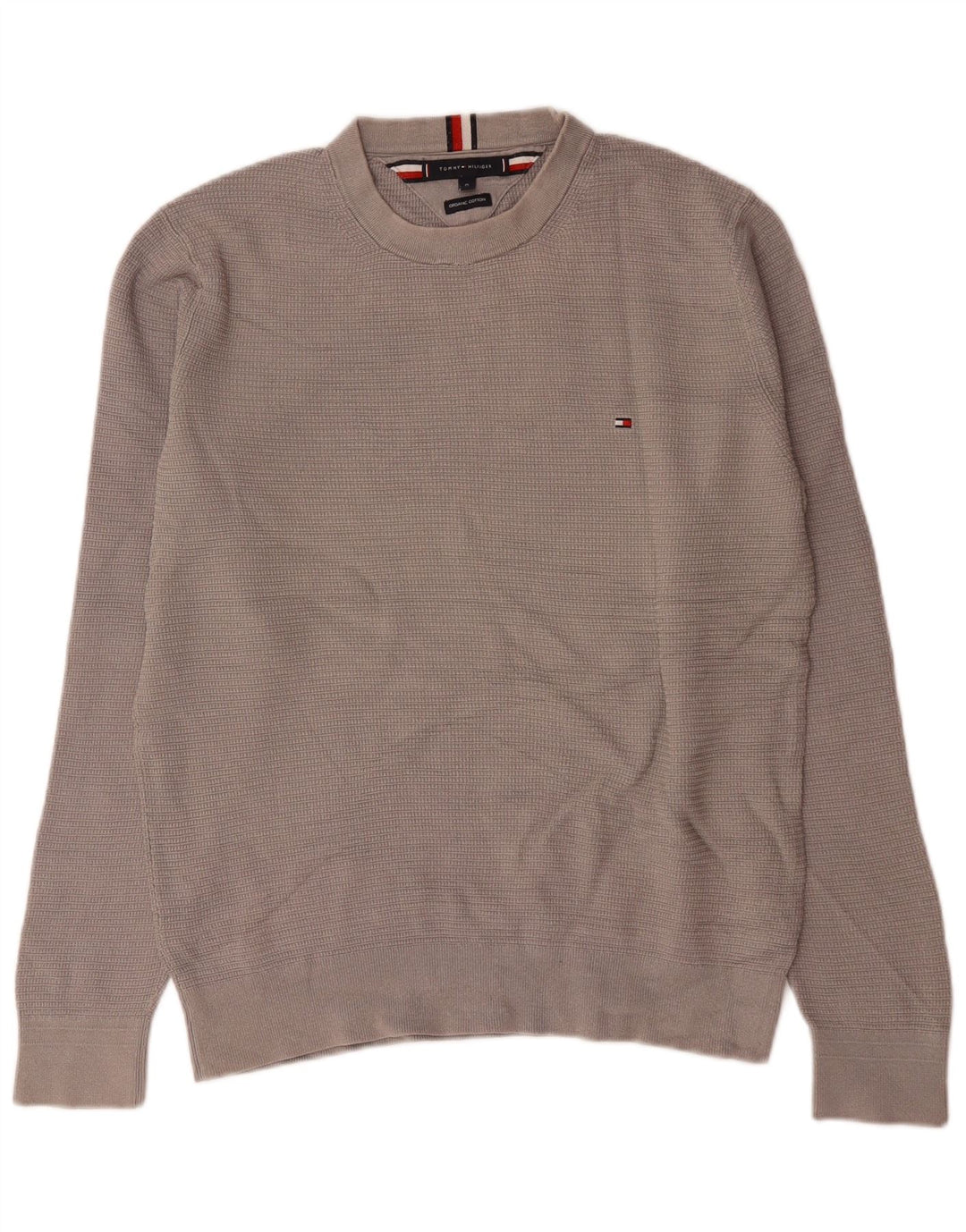 Suéter masculino Tommy Hilfiger com gola redonda e algodão cinza médio