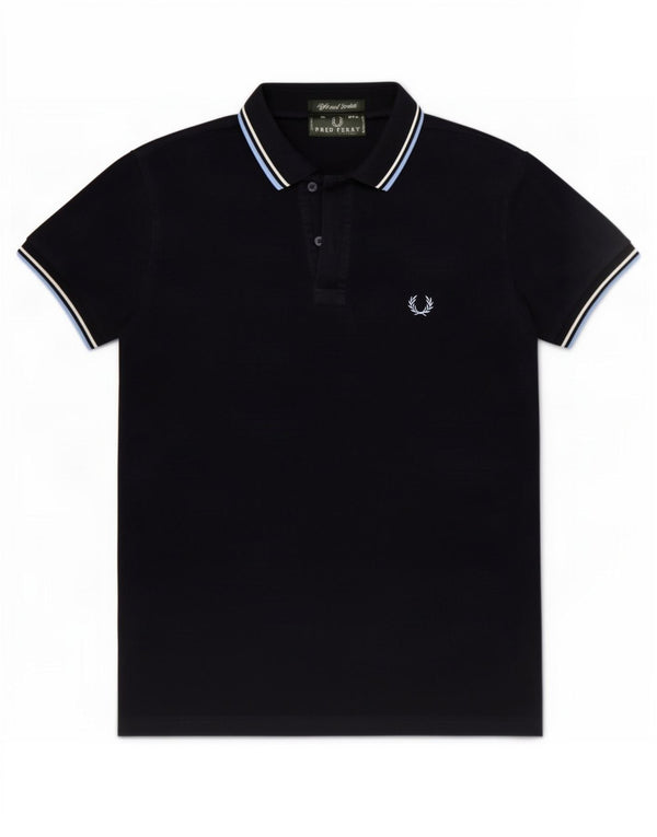 Camisa pólo masculina Fred Perry pequena algodão azul marinho