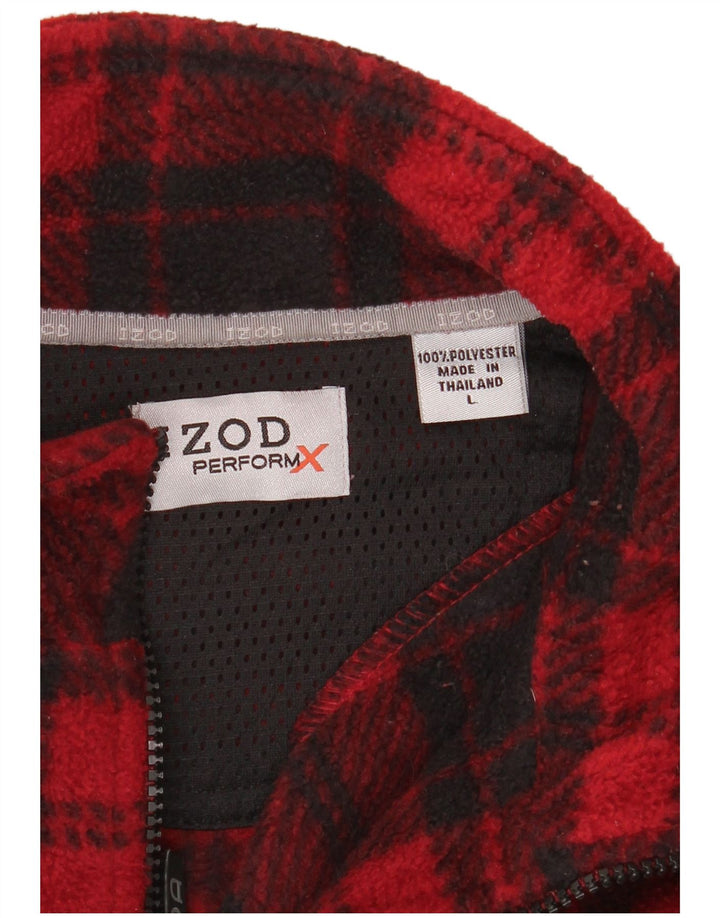 Suéter de lã masculino Izod com zíper e pescoço grande poliéster xadrez vermelho