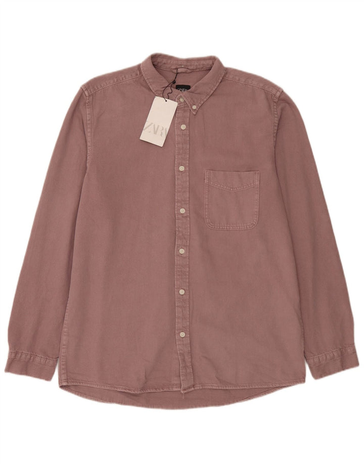 Camisa masculina Zara grande algodão rosa