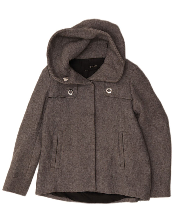 Jaqueta feminina com capuz solto Zara UK 6 XS lã cinza