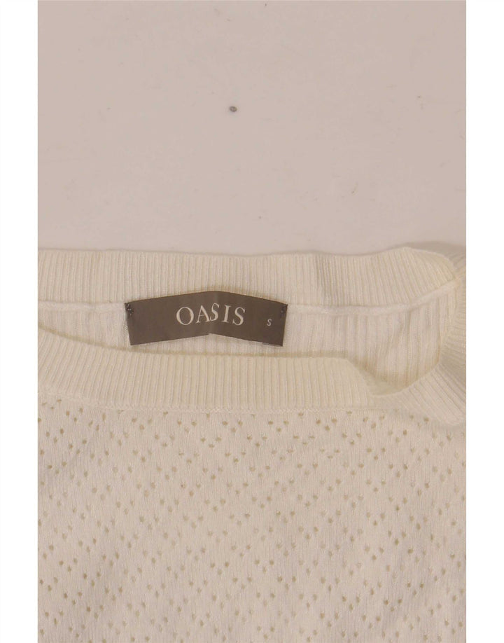 Suéter feminino Oasis com gola canoa grande Reino Unido 10 viscose branca pequena