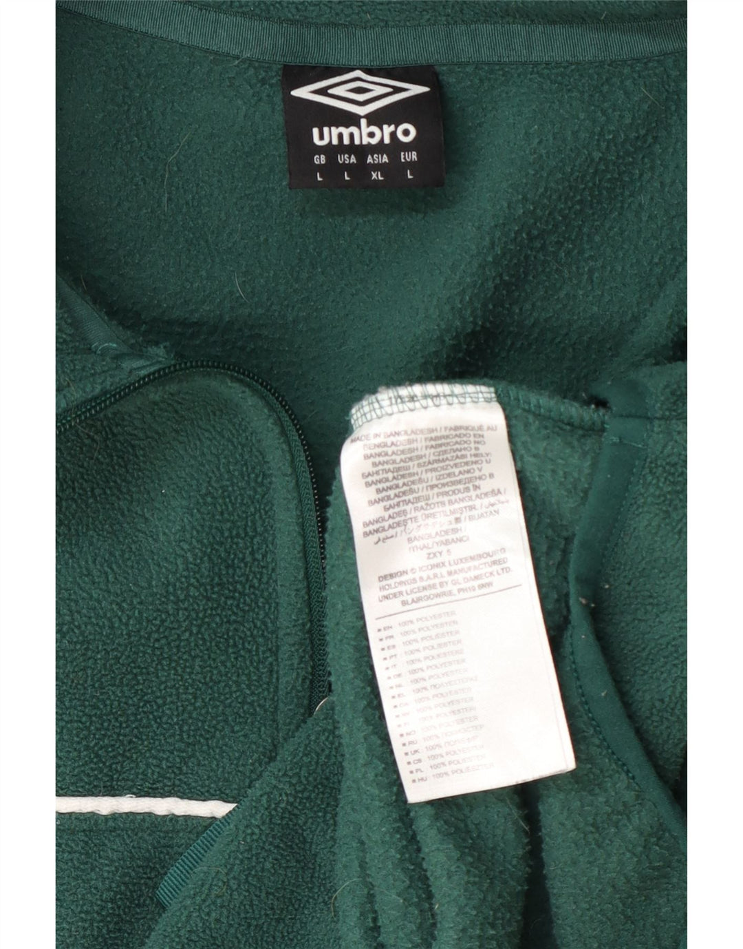 Suéter de lã masculino Umbro com zíper e gola grande em poliéster verde