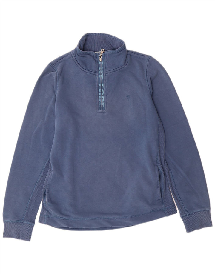 Suéter feminino FAT FACE com gola e zíper Reino Unido 12 algodão azul médio