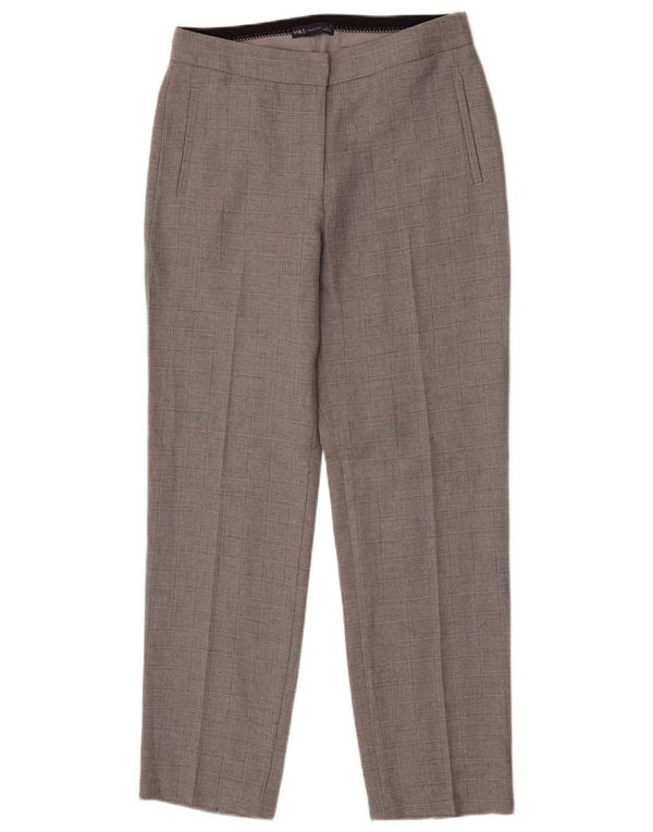 Calça chino feminina Marks & Spencer UK 10 pequena W27 L30 xadrez cinza