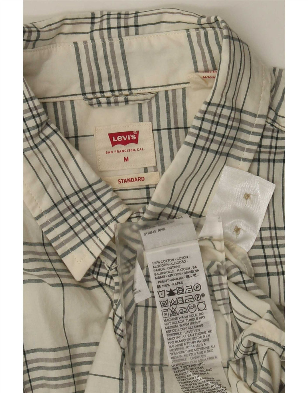 Camisa masculina Levi's Standard Fit média branca xadrez algodão