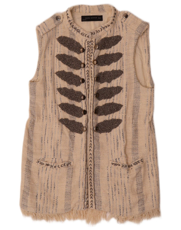 Zara Feminino Open Gilet UK 12 Médio Bege