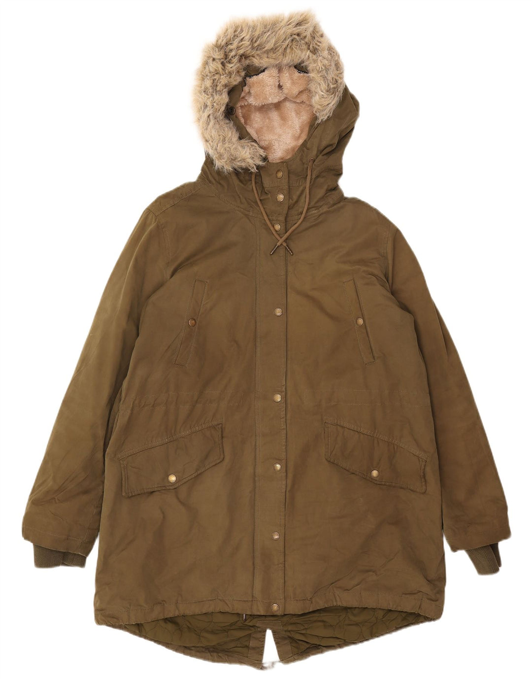 Jaqueta Parka feminina com capuz FAT FACE Reino Unido 16 poliéster cáqui grande