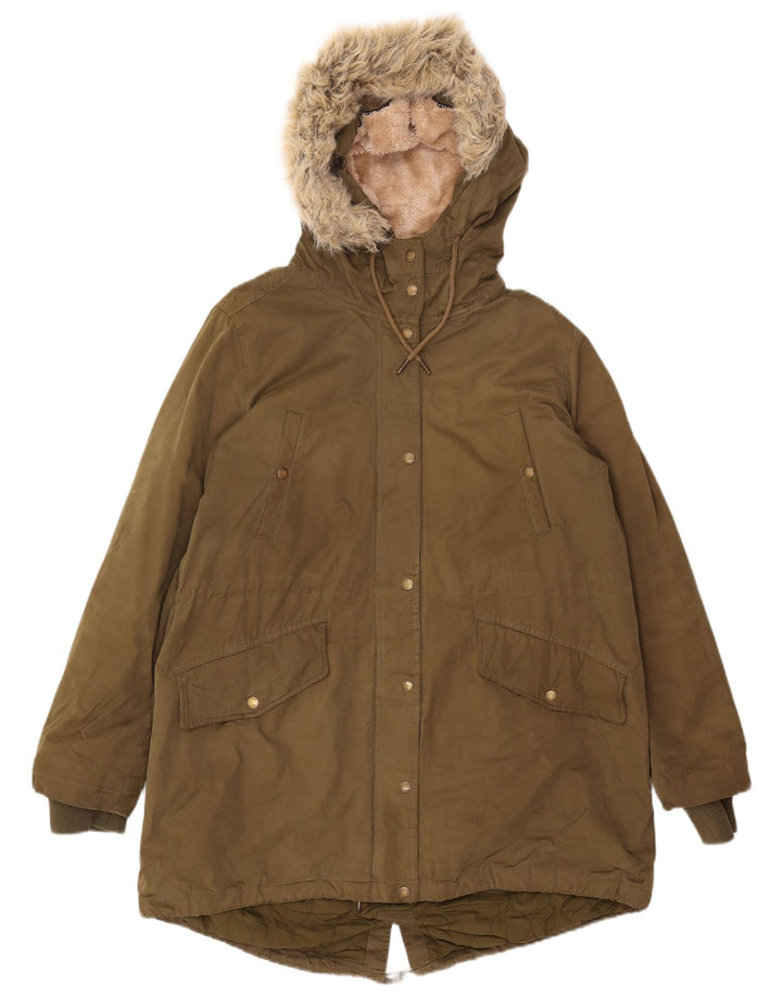 Jaqueta Parka feminina com capuz FAT FACE Reino Unido 16 poliéster cáqui grande