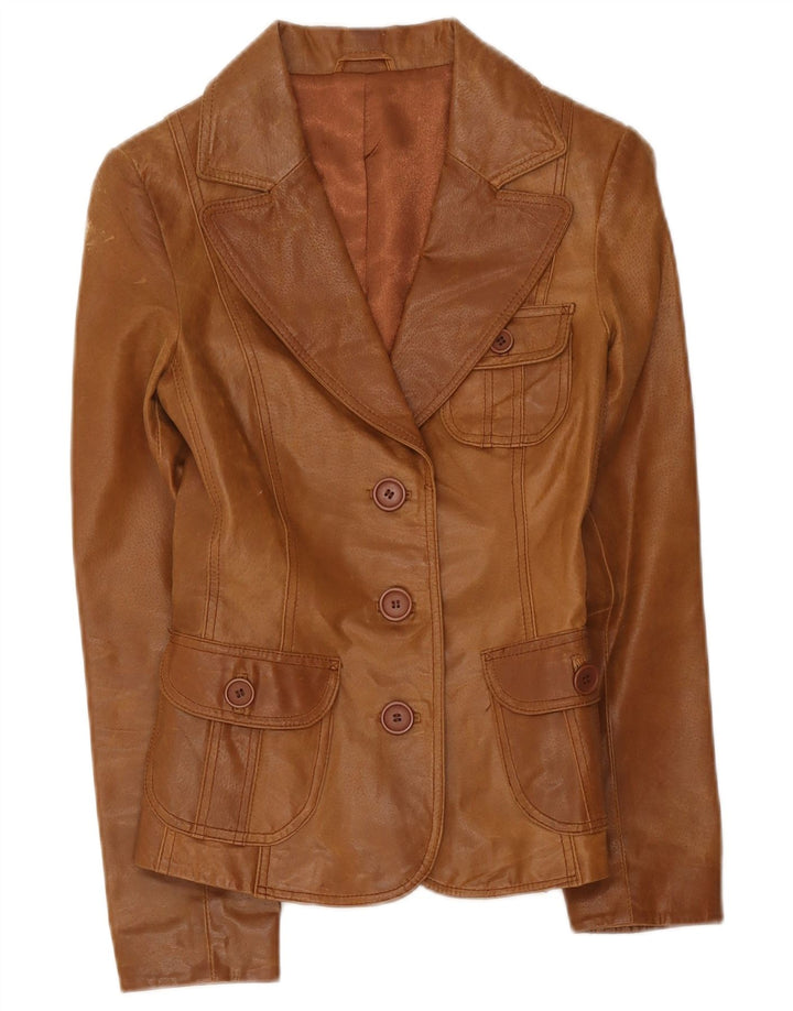 Jaqueta blazer feminina de couro com 3 botões Bay UK 10 pequena marrom