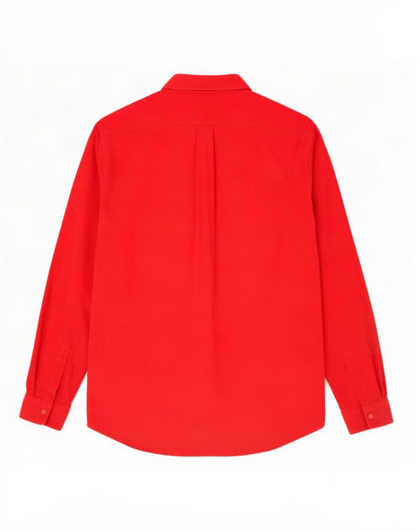 Camisa masculina vintage de veludo cotelê pequeno algodão vermelho