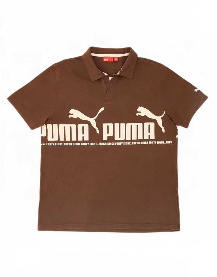 Camisa polo masculina Puma Graphic pequena marrom algodão