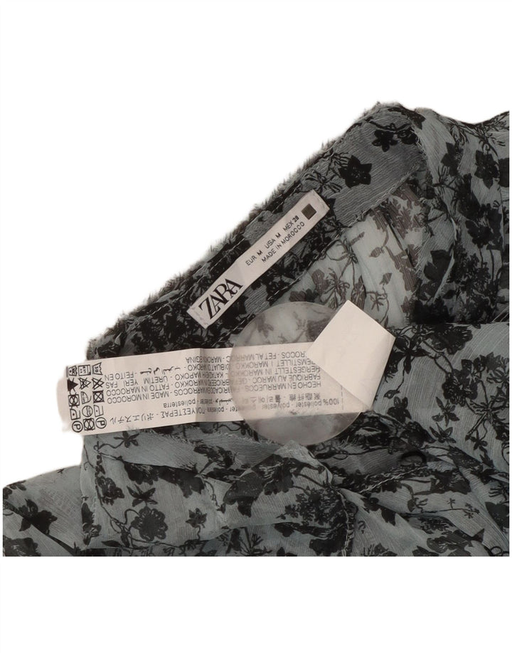 Blusa feminina transparente de manga comprida Zara Reino Unido 14 azul médio floral