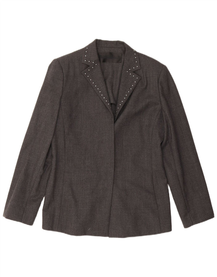 Jaqueta blazer aberta feminina Pancaldi & B IT 46 grande lã virgem cinza