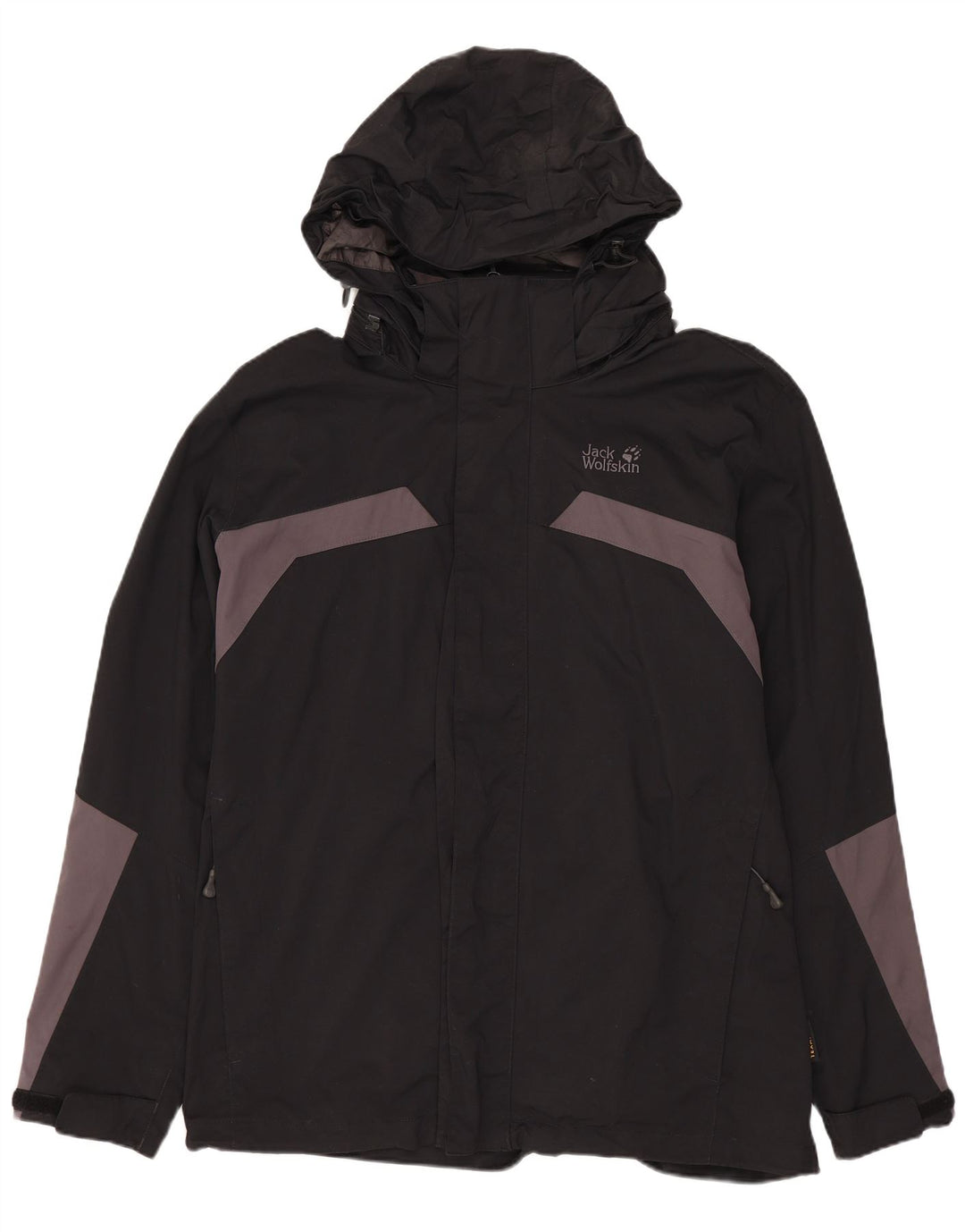 Jaqueta de chuva masculina JACK WOLFSKIN com capuz Reino Unido 36/38 bloco colorido preto médio