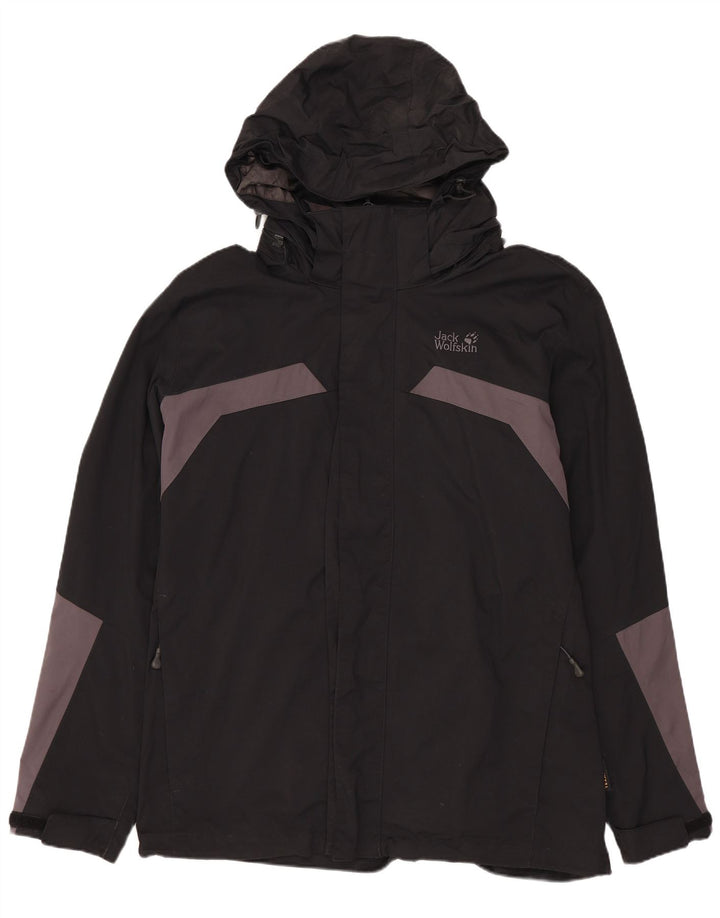 Jaqueta de chuva masculina JACK WOLFSKIN com capuz Reino Unido 36/38 bloco colorido preto médio