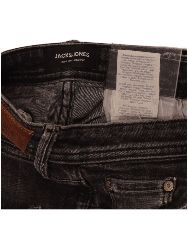 Shorts jeans masculinos Jack & Jones desgastados pequenos W30 algodão cinza