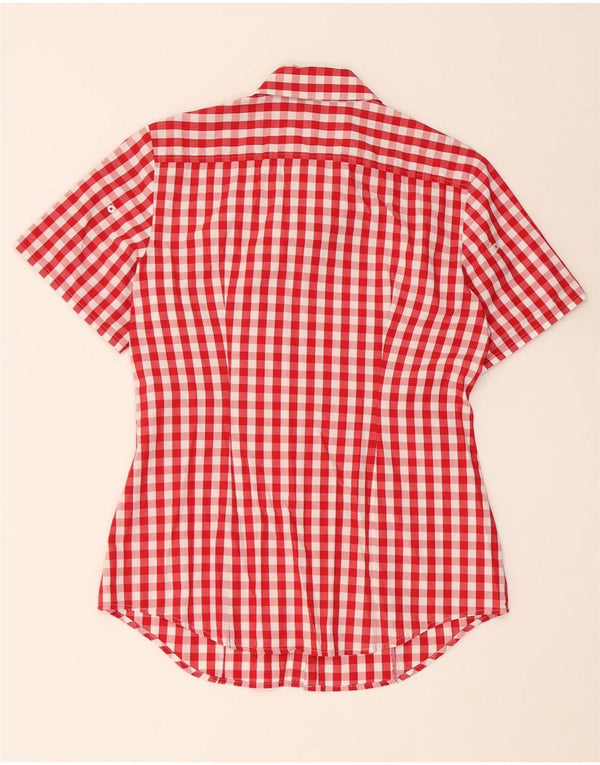 Camisa feminina de manga curta BENETTON UK 14 xadrez vermelho médio