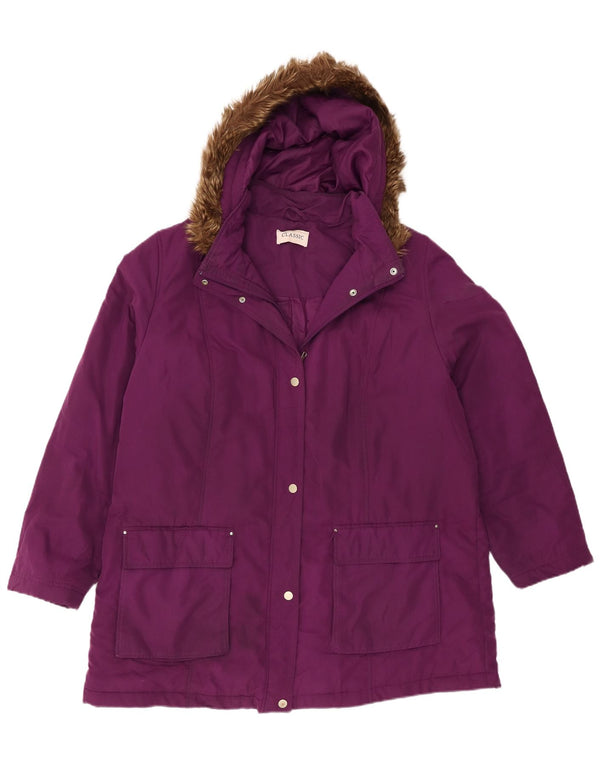 Jaqueta parka feminina com capuz Marks & Spencer Reino Unido 20 2XL poliéster roxo