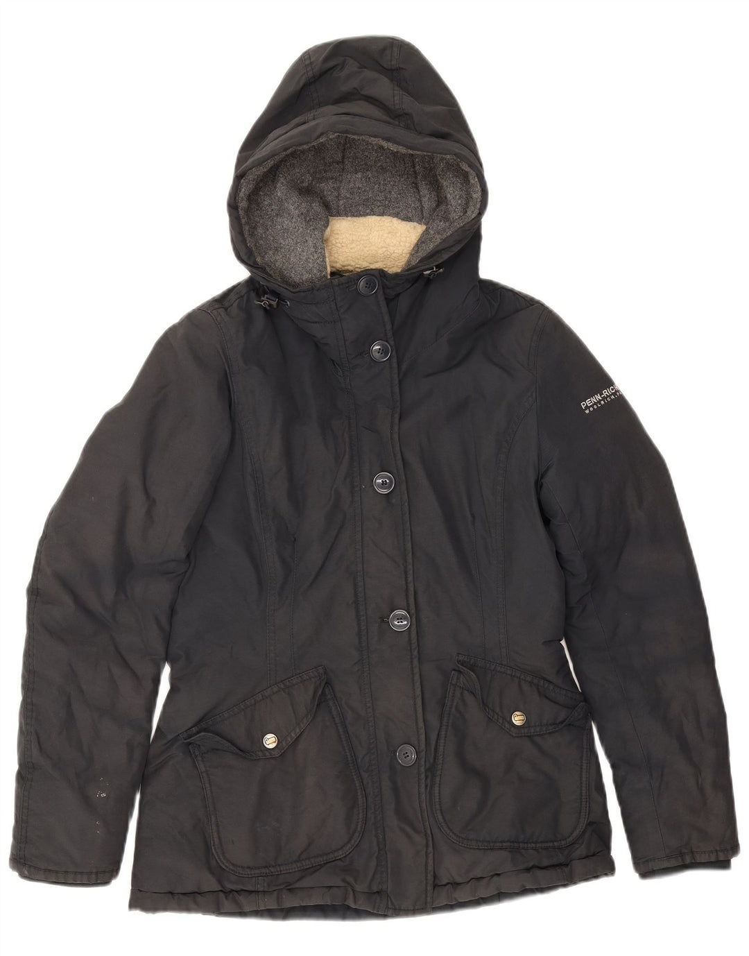 Jaqueta corta-vento feminina Woolrich com capuz UK 10 pequena preta