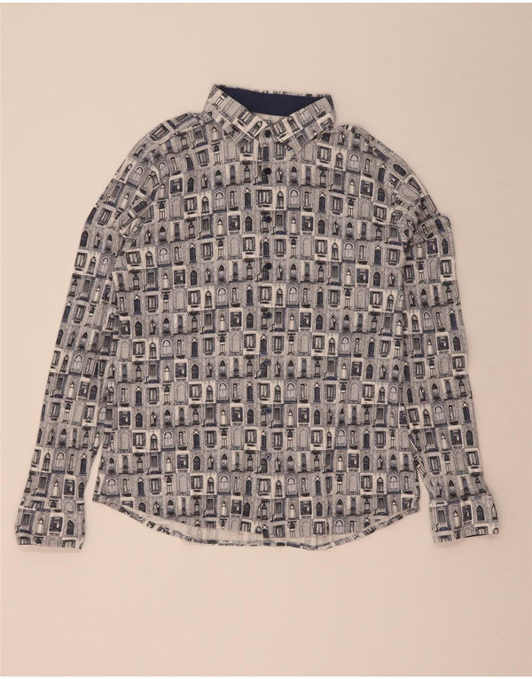 Camisa masculina Desoto com estampa abstrata grande algodão azul
