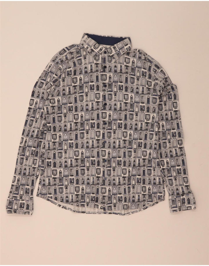 Camisa masculina Desoto com estampa abstrata grande algodão azul