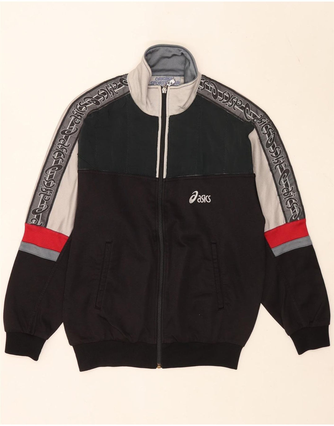 Asics Mens Graphic Tracksuit Top Jacket IT 46 pequeno bloco colorido preto