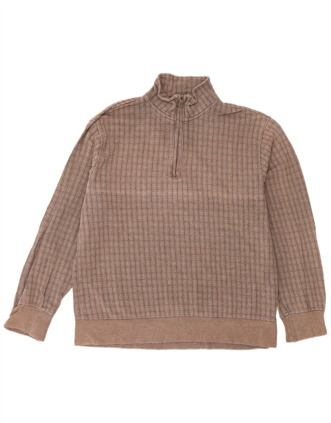 Suéter masculino Izod com zíper e gola em algodão xadrez médio marrom