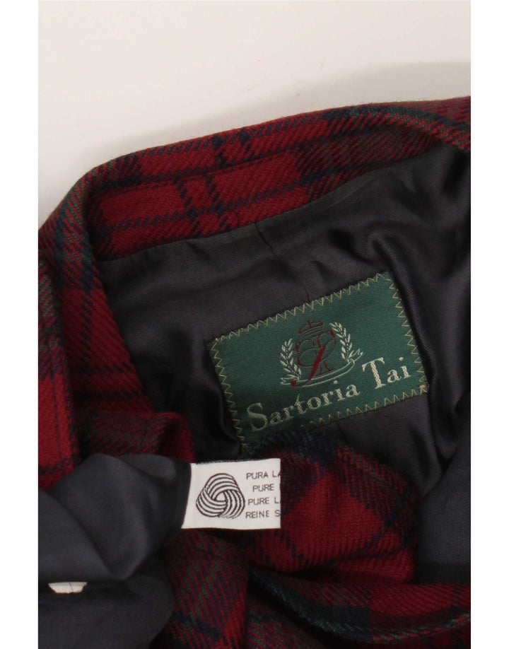 Jaqueta blazer feminina vintage com 2 botões Reino Unido 16 grande vermelho xadrez nova lã