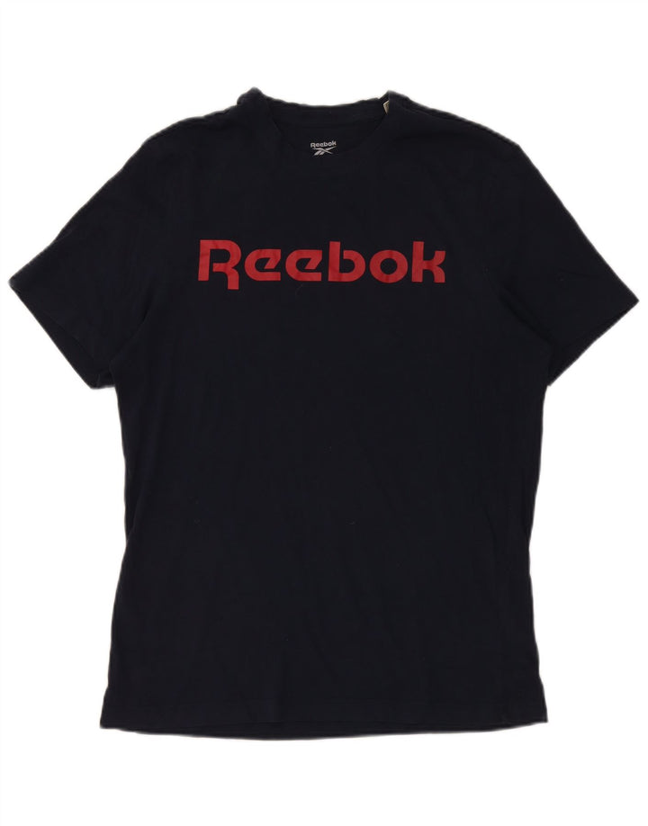Camiseta gráfica masculina Reebok Top grande algodão azul marinho