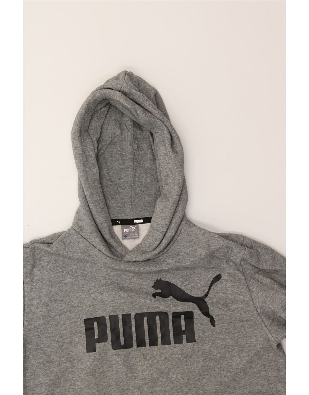 PUMA Boys Graphic Hoodie Jumper 13-14 Years Grey Cotton Vintage Puma and Second-Hand Puma from Messina Hembry 