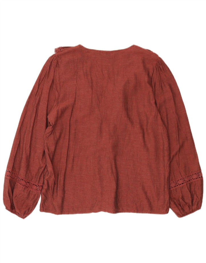 Blusa feminina Zara com babados na frente e grandes dimensões Reino Unido 10 pequena viscose vermelha
